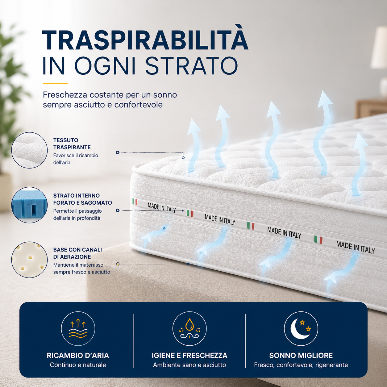 Materasso Memory White Ortopedico Altezza 25 cm – Antiacaro, Anallergico, Traspirante + 2 CUSCINI OMAGGIO