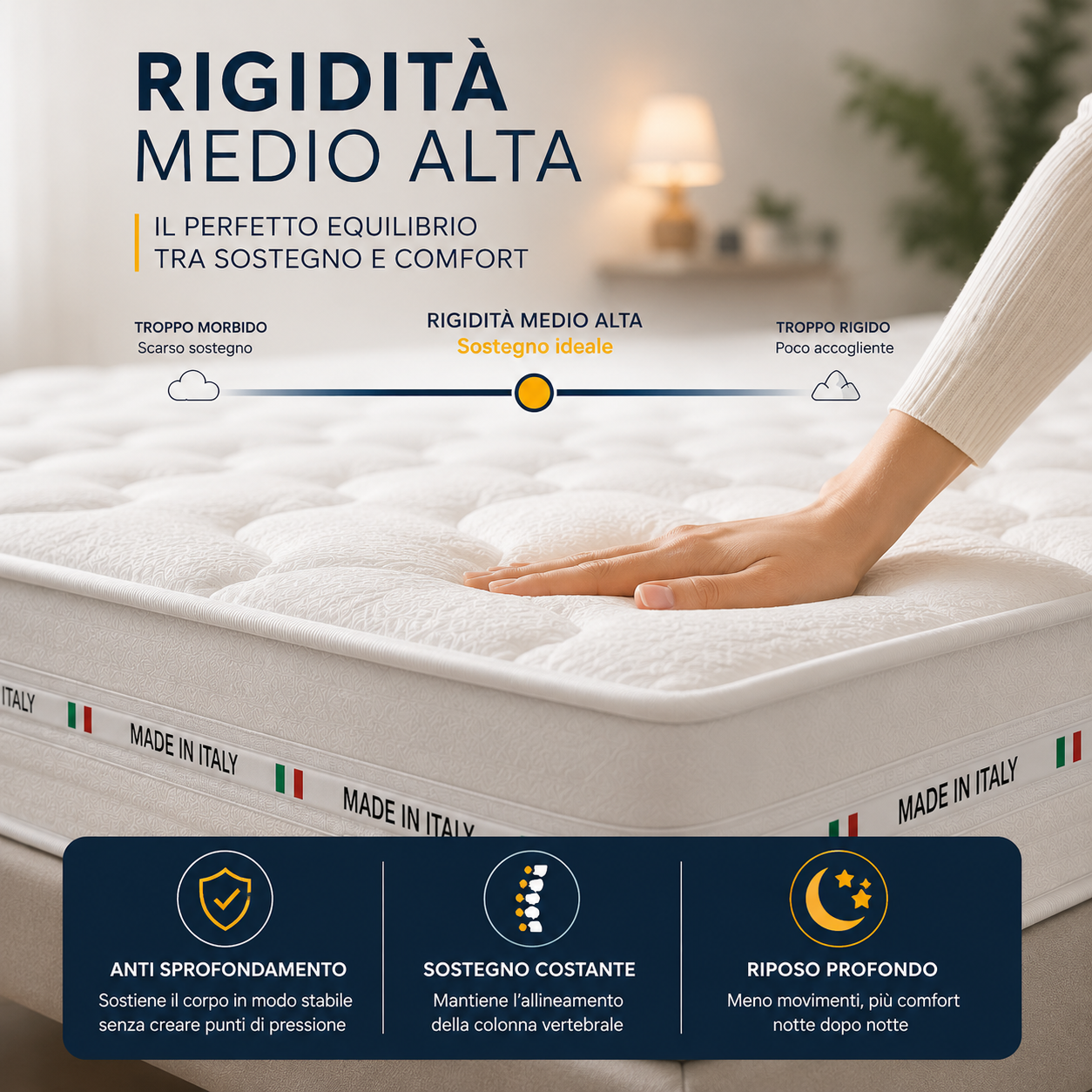 Materasso Memory White Ortopedico Altezza 25 cm – Antiacaro, Anallergico, Traspirante + 2 CUSCINI OMAGGIO
