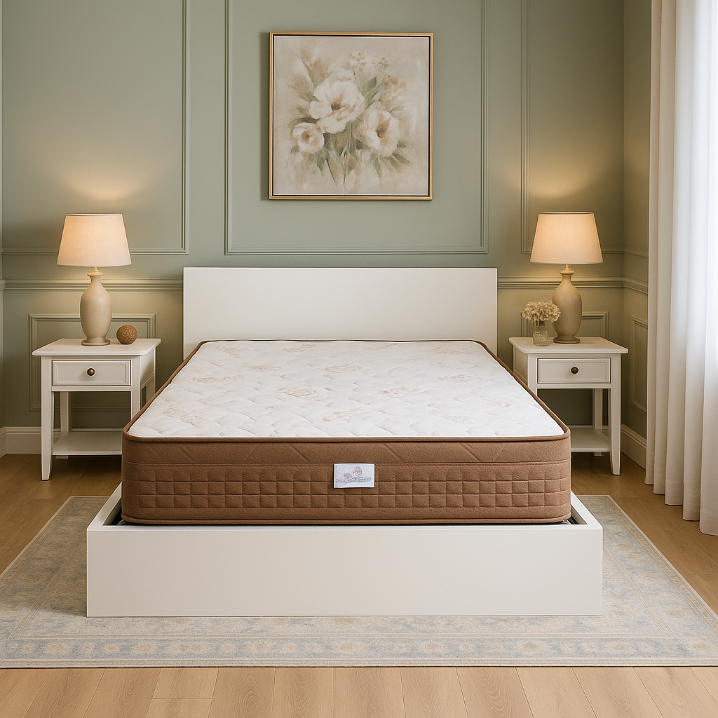 Materasso Memory Foam 2 Strati Fisso Tessuto Biocotton H25 Con Fascia Perimetrale Di Velluto Marrone