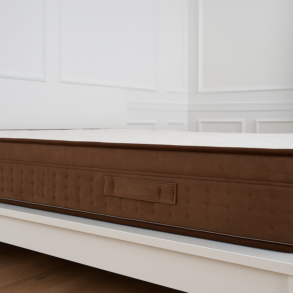 Materasso Memory Foam 2 Strati Fisso Tessuto Biocotton H25 Con Fascia Perimetrale Di Velluto Marrone